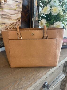 Tory Burch Brown Leather Large Tote Bag Color Cardamom Royal Navy Classic